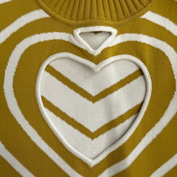 NWT Staud Long Sleeve Castle Midi Dress Chartreuse Chevron Small Heart Cutout - Picture 4 of 10